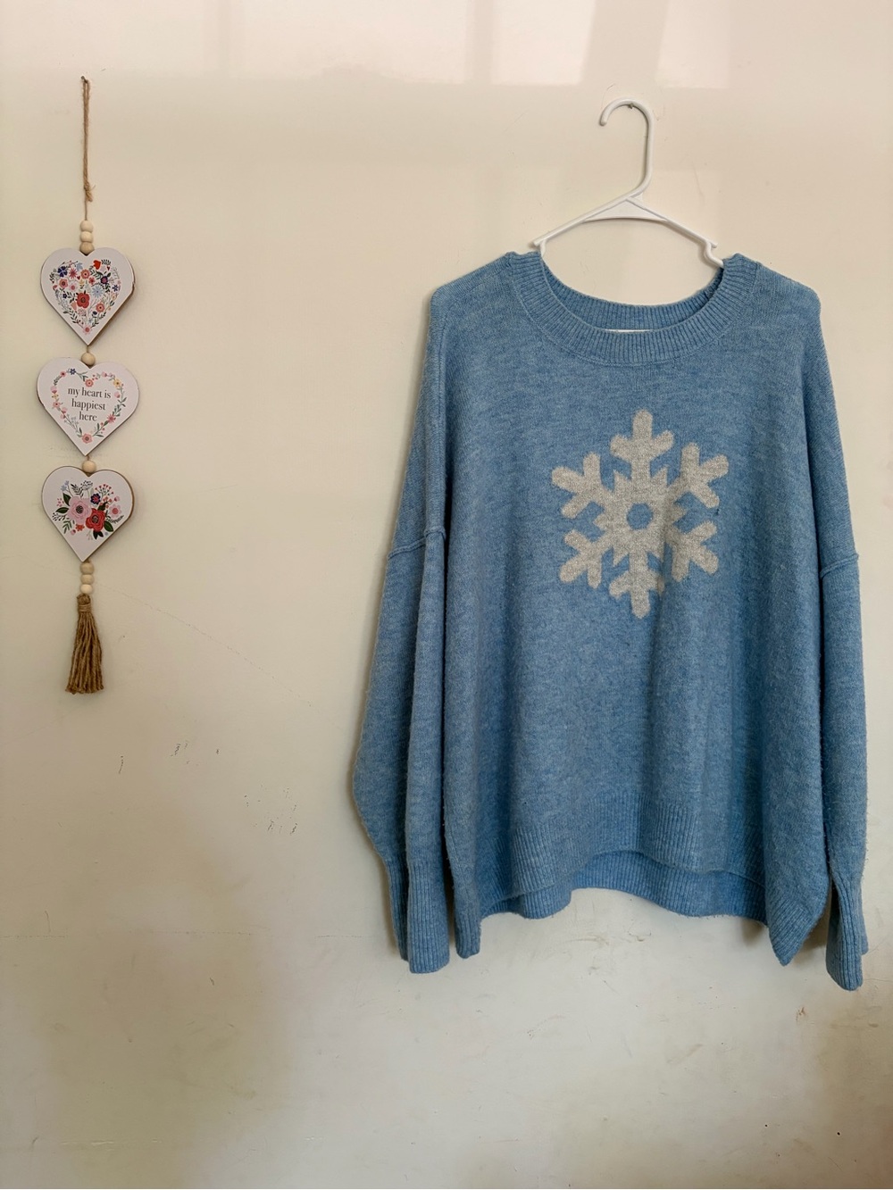 Vince Camuto Soft Blue Snowflake Knit Pullover Sweater Crew Neck XL Oversized